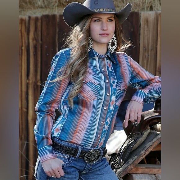 Cruel Denim Tops - NWT Cruel denim Aztec pearl snap Western‎ Shirt women’s size small